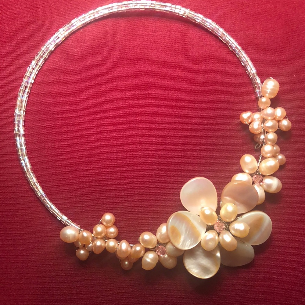 Fresh Water Peach Pearl Stretch Choker Necklace